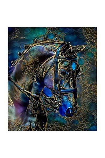 pixartsanat Gold Embroidered Horse Painting Pixart Art Diamond Musical Painting Daimond Turkey 68*77