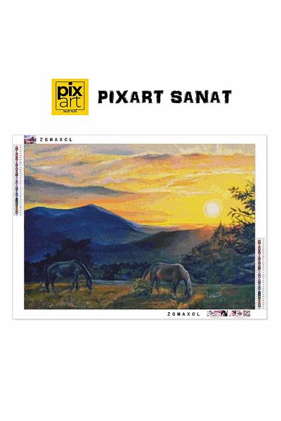 MOVAS Horses and Sunset 40X30 Pixart Art Diamond Mosaic Painting Diamond Turkey