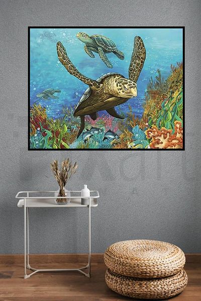 pixartsanat Floating Turtles 25*30cm Pixart Art Diamond Mosaic Painting Diamond Turkey