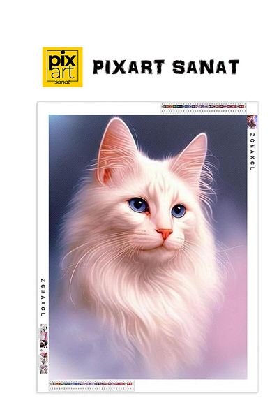 pixartsanat White Cat 30X40 Pixart Art Diamond Mosaic Painting Diamond Turkey