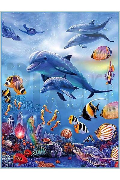 pixartsanat mother and baby dolphin 30x40 PixArt Art Diamond Mosaic Painting Diamond Turkey