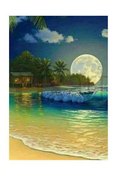 pixartsanat Full Moon Landscape Pixart Art Diamond Mosaic Painting Diamond Turkey 35*50