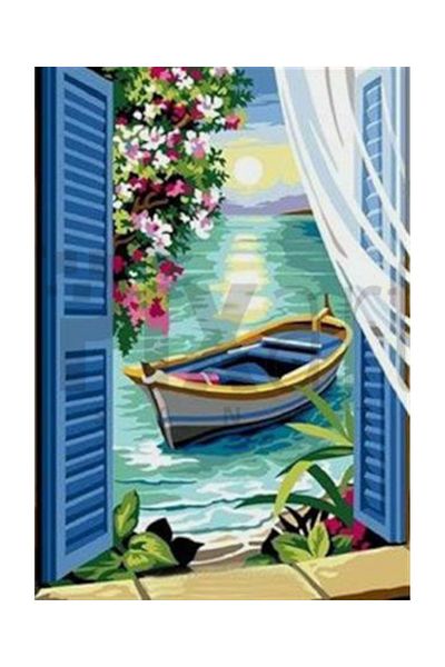 pixartsanat Window Opening to the Sea Pixart Art Diamond Mosaic Painting Diamond Türkiye 40*57