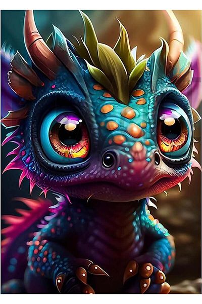 pixartsanat Puppy Dragon 30*40cm Pixart Art Diamond Mosaic Painting Diamond Turkey