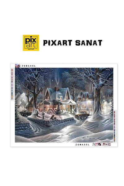 pixartsanat Snow Covered Neighborhood 65x50 PixArt Art Diamond Mosaic Painting Diamond Türkiye