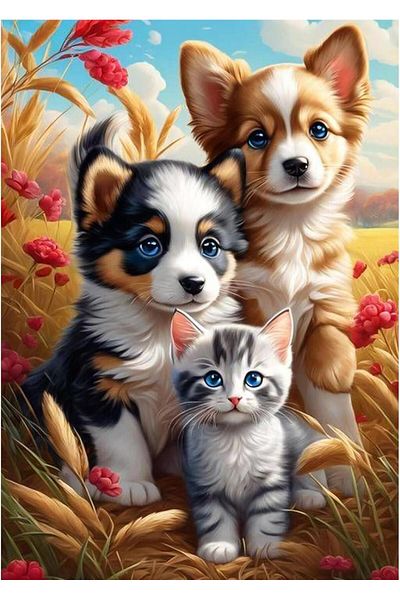 pixartsanat Pixart Art Diamond Mosaic Cat Dog Diamond Painting - Turkey 30X40