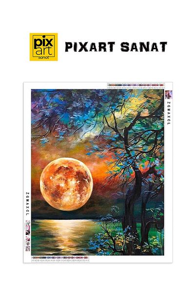 pixartsanat Full Moon 30x40 Pixart Painting - Turkey Art with Diamond Mosaic and Diamond Detail