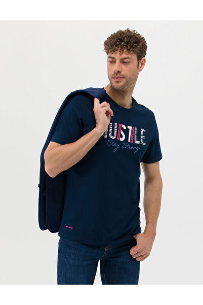 Pierre Cardin Lacivert Slim Fit Baskılı Bisiklet Yaka Tişört 50262662-VR033