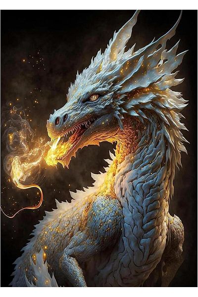 pixartsanat 30X40 White Dragon Pixart Art Mosaic Painting