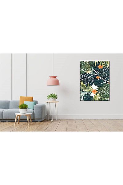 pixartsanat Orange Floral Hawaiian Pattern Pixart Art Diamond Mosaic Painting Diamond Türkiye 37*69