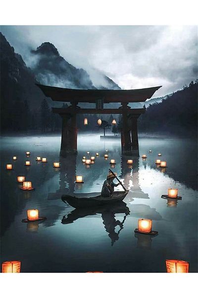 pixartsanat Lake with Lantern Pixart Art Diamond Mosaic Painting Diamond Türkiye 40*50