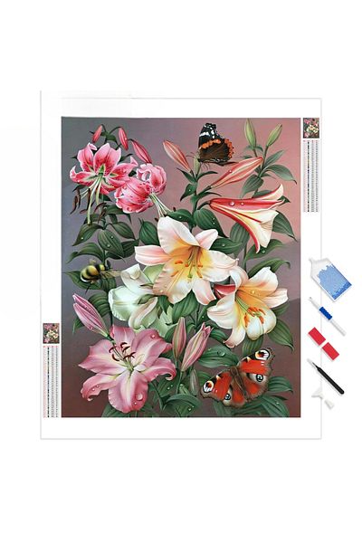 pixartsanat 30X40Cm Pixart Art - Butterflies and Flowers Diamond Mosaic Painting, Diamond Turkish