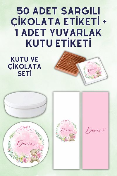 Netsan Etiket Round Box Label 60 Pieces Wrapped Embroidered Chocolate Label
