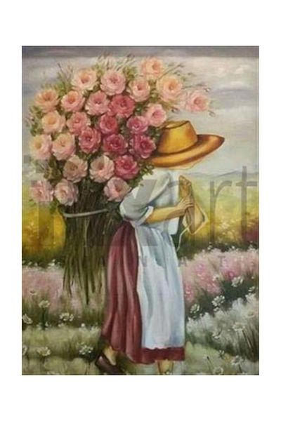 pixartsanat Woman Carrying a Rose Pixart Art Diamond Mosaic Painting Diamond Turkey 41*58