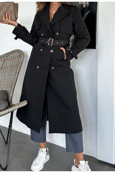 ALYA BUTİK Trench High Waist Automotive Color Trench Coat