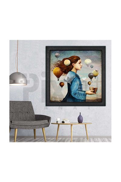pixartsanat Flying Balloons And Woman Pixart Art Diamond Mosaic Painting Diamond Türkiye 56*51