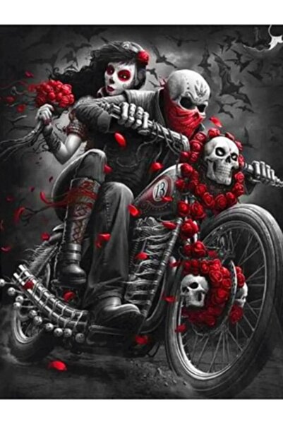 Genel Markalar Motosikletli Kurukafa çift 40x60 PixArt Sanat Elmas Mozaik Tab...