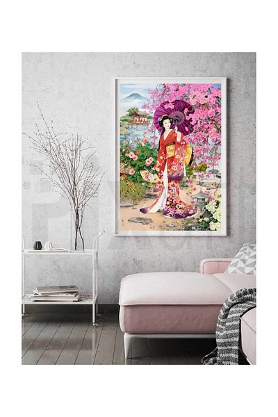 pixartsanat Japanese Girl with Umbrella Pixart Art Diamond Mosaic Painting Diamond Turkey 40*60