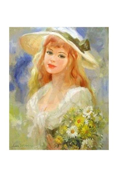 pixartsanat Woman Holding a Daisy in Her Hand Pixart Art Diamond Mosaic Painting Diamond Turkey 43*53