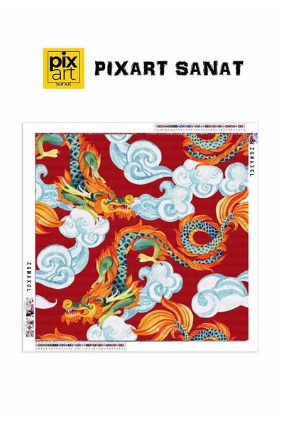 pixartsanat 50x50 Pixart Art - Chinese Dragon and Clouds Diamond Mosaic Painting