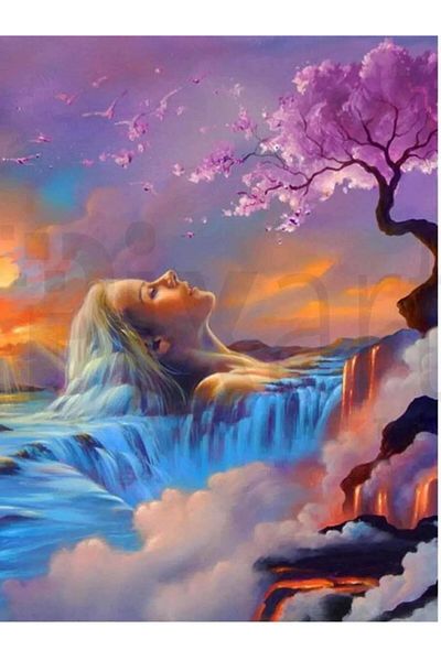 pixartsanat Tree And Waterfall Woman 45x60 PixArt Art Diamond Mosaic Painting Diamond Turkey
