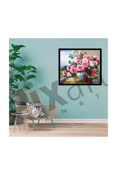 pixartsanat White Pink Roses Pixart Art Diamond Mosaic Painting Diamond Turkey 60*53