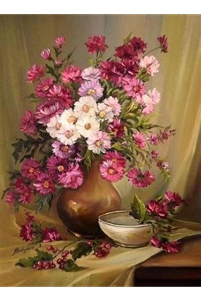 pixartsanat Flowers in Pink Tones Pixart Art Diamond Mosaic Painting Diamond Turkey 43*63