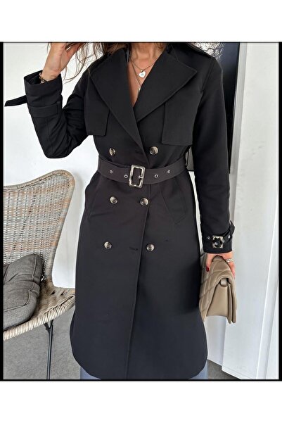 ALYA BUTİK Trench High Waist Automotive Color Trench Coat