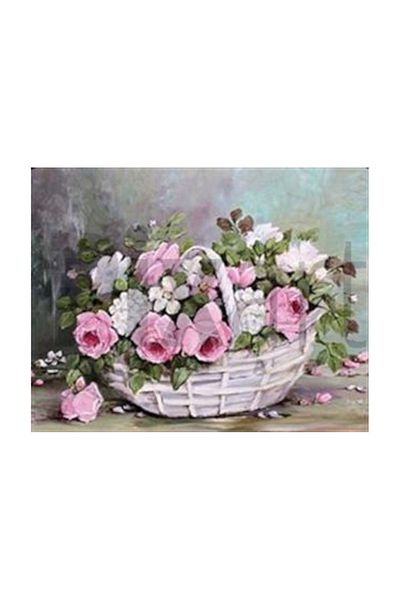 pixartsanat Fresh Roses in White Basket Pixart Art Diamond Mosaic Painting Diamond Turkey 66*53