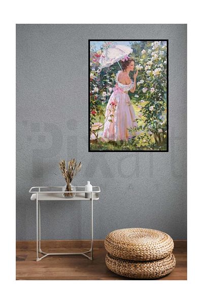 pixartsanat Pink Dressed Umbrella Woman Pixart Art Diamond Mosaic Painting Diamond Türkiye 50*68