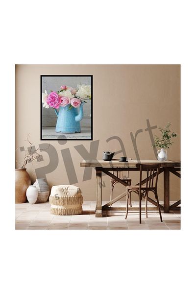 pixartsanat Roses And Blue Houses Pixart Art Diamond Mosaic Painting Diamond Turkey 35*53