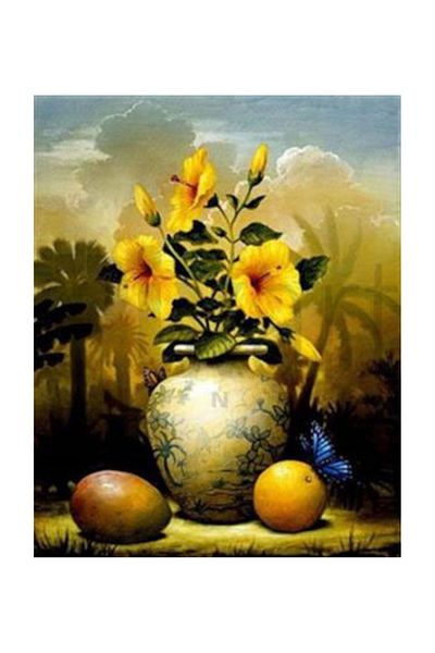 pixartsanat Old Vase And Yellow Flowers Pixart Art Diamond Mosaic Painting Diamond Turkey 48*60
