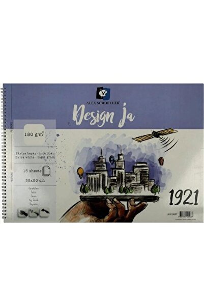 Alex Schoeller ALEX 35X50cm İNCE DOKULU RESİM DEFTERİ SPİRALLİ KARTON KAPAK 1...