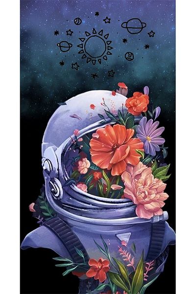 pixartsanat Floral Astronaut Pixart Art Diamond Mosaic Painting Diamond Turkey 36*69