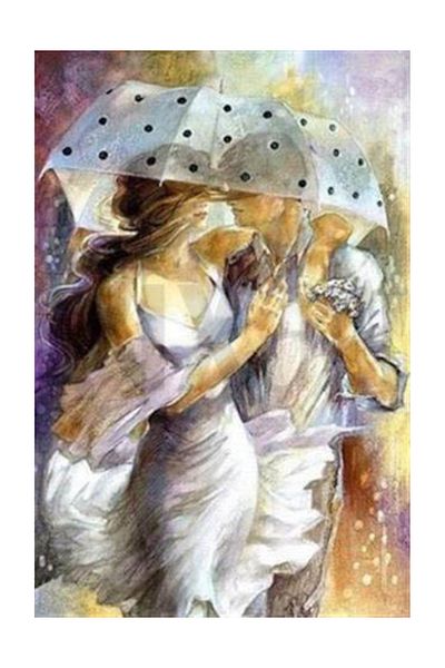 pixartsanat Pair with Umbrella Pixart Art Diamond Mosaic Painting Diamond Turkey 53*78