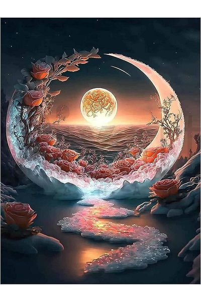pixartsanat Roses Moon 30 * 40 Cm Pixart Art Diamond Mosaic Painting Diamond Turkey