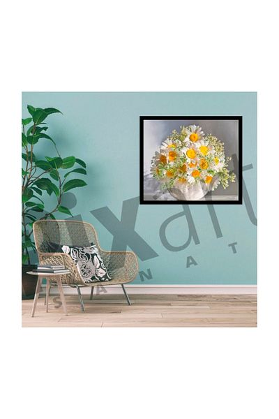pixartsanat White Daisies Pixart Art Diamond Mosaic Painting Diamond Turkey 66*57