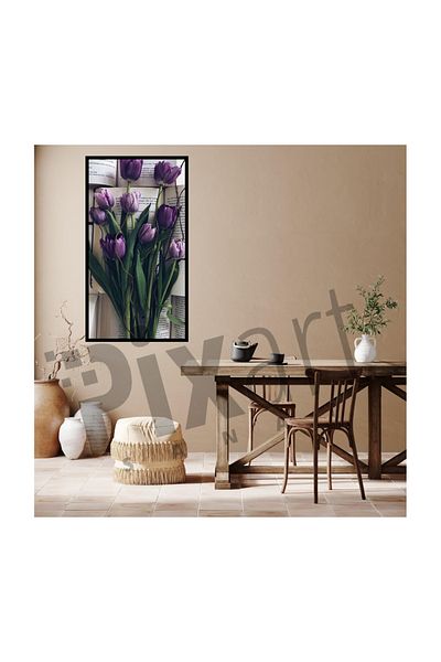 pixartsanat Books And Purple Tulips Pixart Art Diamond Mosaic Painting Diamond Türkiye 36*71