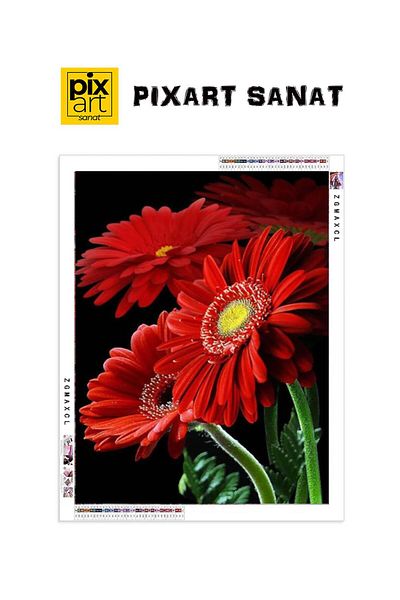 pixartsanat Red Flower 40x60 PixArt Art Diamond Mosaic Painting Diamond Turkey