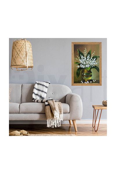 pixartsanat White Flowers in a Vase Pixart Art Diamond Mosaic Painting Diamond Turkey 53*74