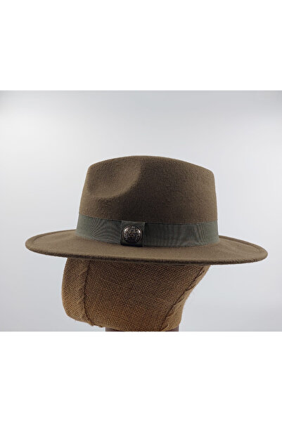 FELLMENS Khaki Metal Button Detailed Panama Fedora Women's Hat