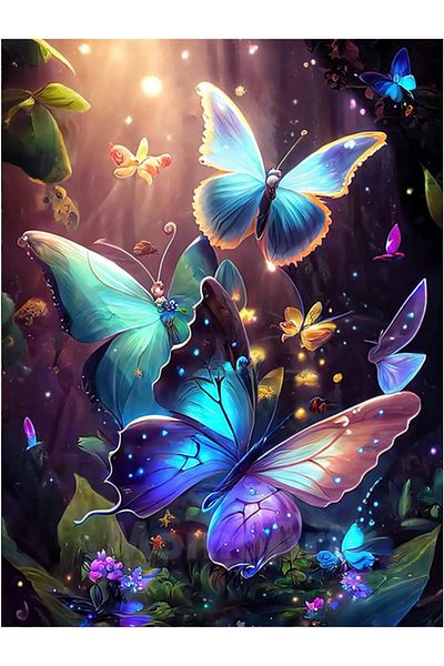 pixartsanat Pixart Art - Diamond Mosaic Painting with Butterfly and Diamond Detail 30X40