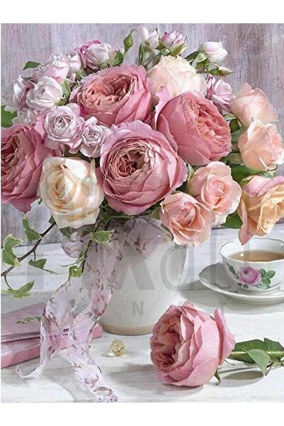Genel Markalar Pudra Gül Buketi 30 *40 Cm Pixart Sanat Elmas Mozaik Tablo Dia...