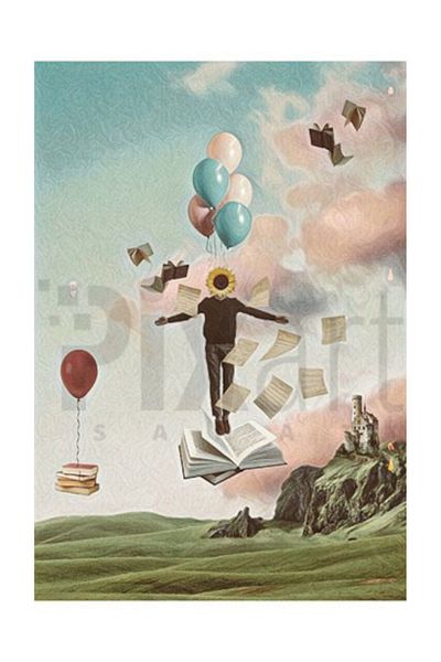 pixartsanat Flying Man with Books Pixart Art Diamond Mosaic Painting Diamond Turkey 43*58