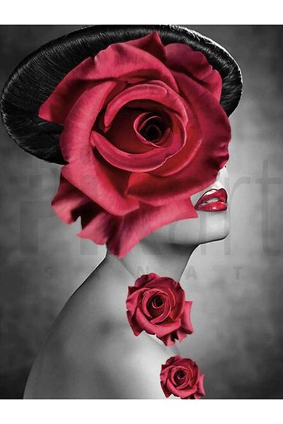 pixartsanat Red Roses And Woman 40x60 PixArt Art Diamond Mosaic Painting Diamond Türkiye