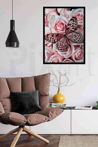 MOVAS Pink Roses and Butterfly 25X55 Pixart Art Diamond Mosaic Painting Diamond Turkey