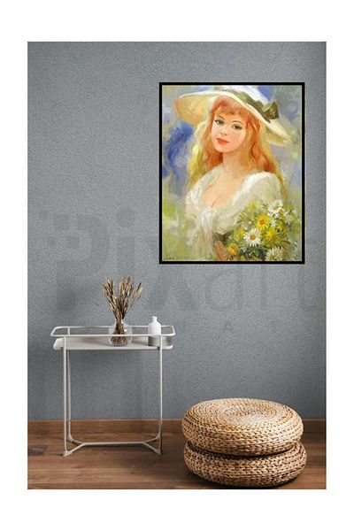 pixartsanat Woman Holding a Daisy in Her Hand Pixart Art Diamond Mosaic Painting Diamond Turkey 43*53