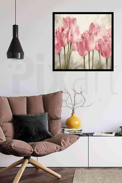 pixartsanat 30 x 30 cm Rustic Tulips PixArt Art Diamond Mosaic Painting Diamond Turkey