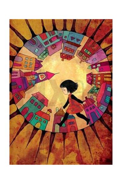 pixartsanat Colorful Houses and Girl Pixart Art Diamond Mosaic Painting Diamond Turkey 40*55
