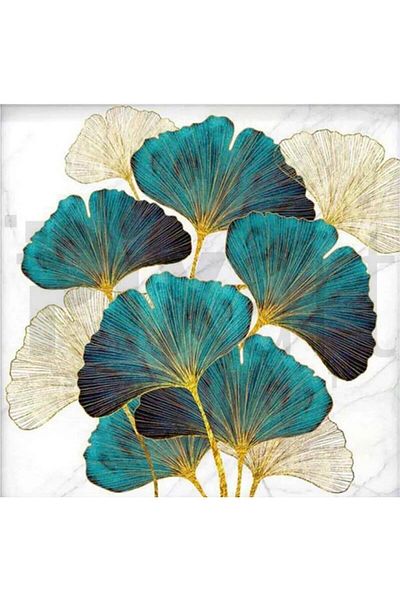 pixartsanat Blue White Leaves 50x50 PixArt Art Diamond Mosaic Painting Diamond Turkey